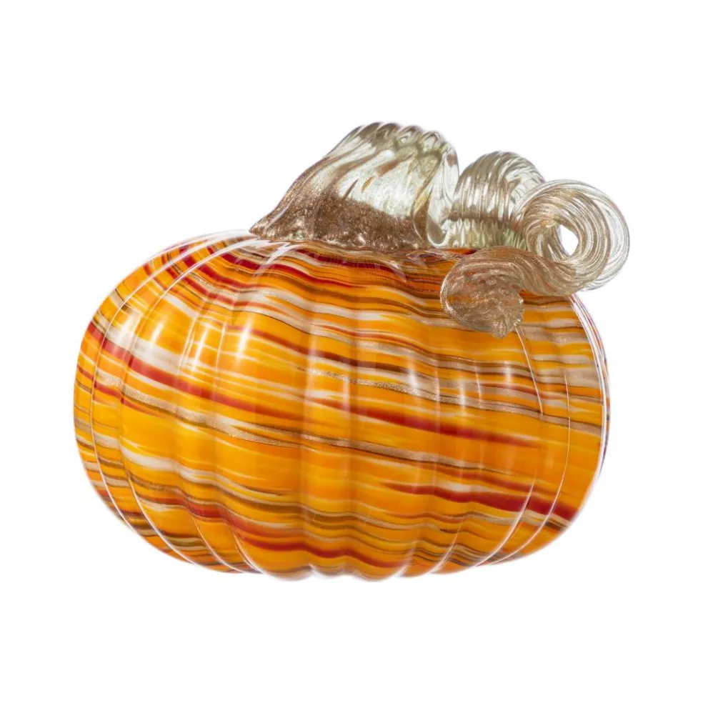 Glitzhome® Fall Multi Stripes Glass Pumpkin