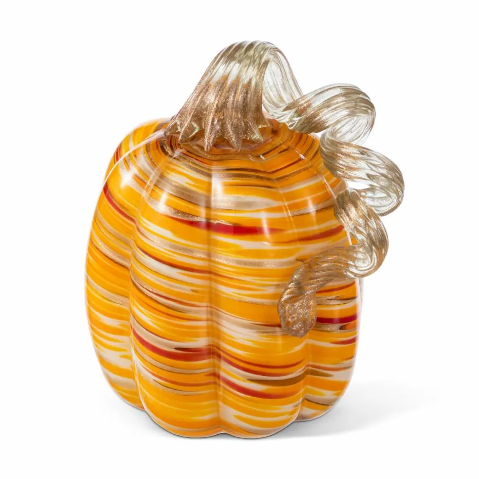 Glitzhome® Fall Multi Stripes Glass Pumpkin