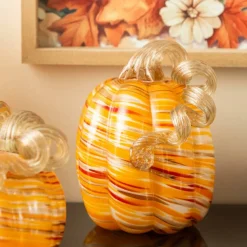Glitzhome® Fall Multi Stripes Glass Pumpkin