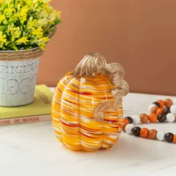 Glitzhome® Fall Multi Stripes Glass Pumpkin