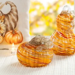 Glitzhome® Fall Multi Stripes Glass Pumpkin