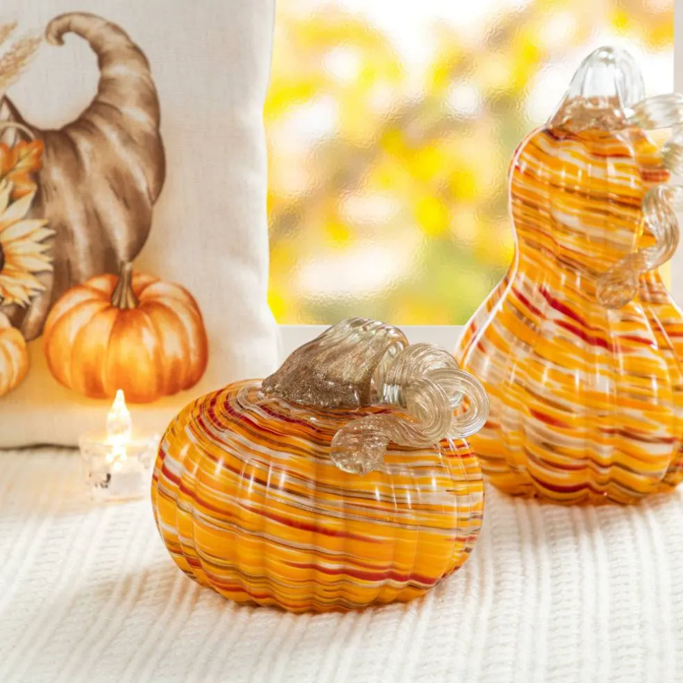 Glitzhome® Fall Multi Stripes Glass Pumpkin