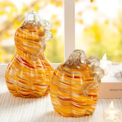 Glitzhome® Fall Multi Stripes Glass Pumpkin