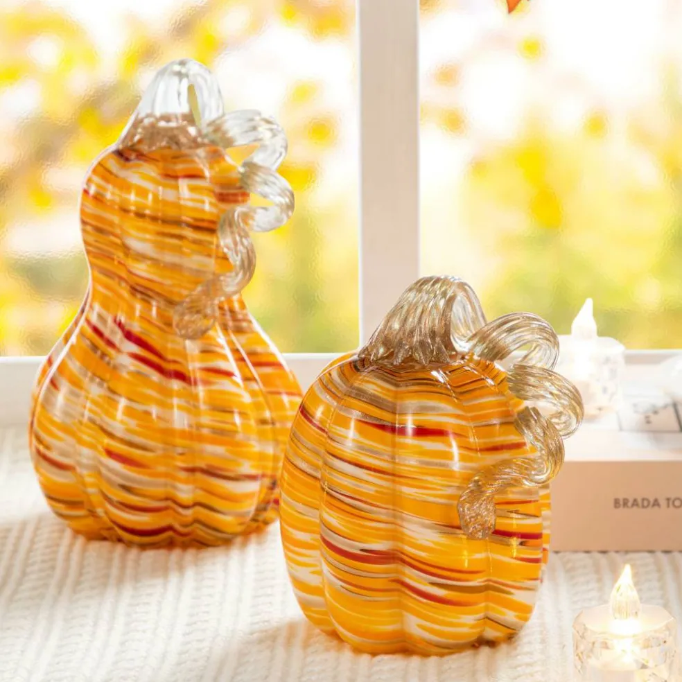 Glitzhome® Fall Multi Stripes Glass Pumpkin