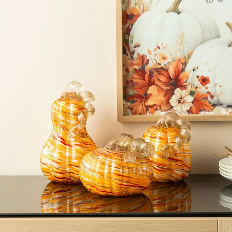 Glitzhome® 8.5" Fall Multi Stripes Glass Gourd
