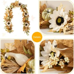 Glitzhome® 72" Fall Neutral Sunflower, Pumpkin and Leaf Garland
