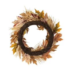 Glitzhome® 24" Fall Sorghum Wreath Includes a Black Metal Wreath Hanger