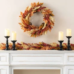 Glitzhome® 24" Fall Sorghum Wreath Includes a Black Metal Wreath Hanger