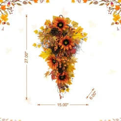 Glitzhome® 27" Fall Sunflower, Maple Leaf & Berry Swag