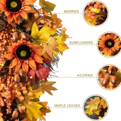 Glitzhome® 27" Fall Sunflower, Maple Leaf & Berry Swag