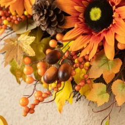 Glitzhome® 24" Fall Sunflower, Maple Leaf &  Berry Wreath