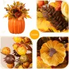 Glitzhome® 15" Fall Velvet Pumpkin, Pinecone & Berry Centerpiece