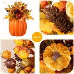 Glitzhome® 15" Fall Velvet Pumpkin, Pinecone & Berry Centerpiece