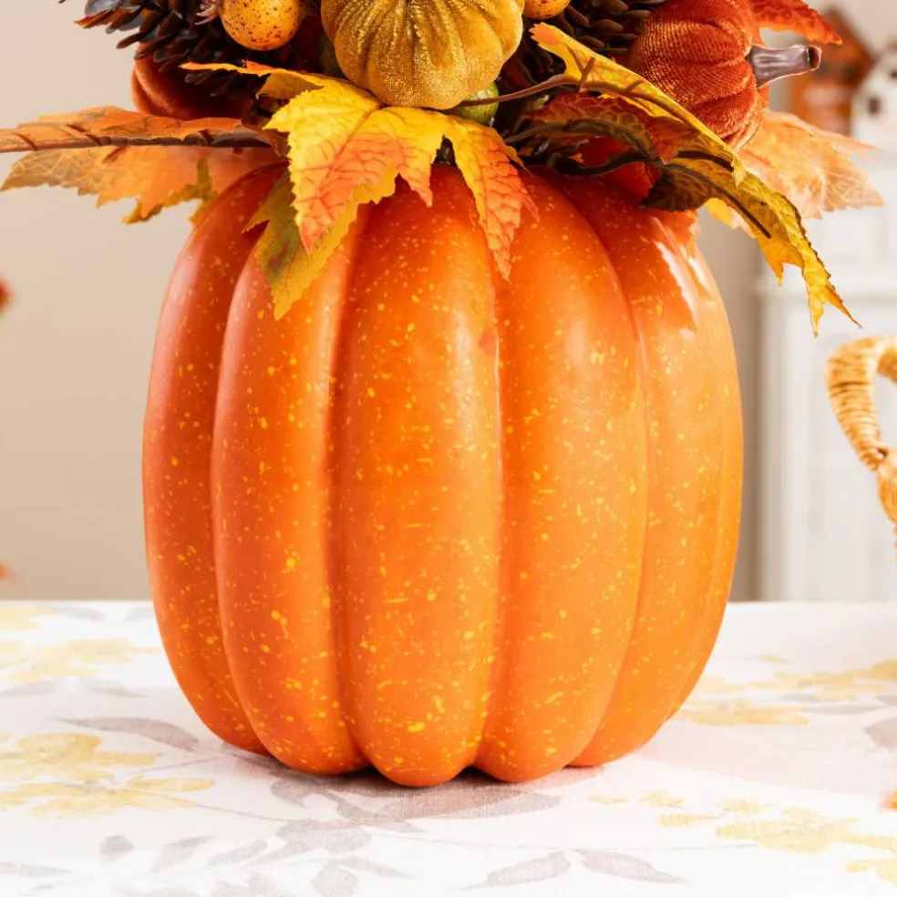 Glitzhome® 15" Fall Velvet Pumpkin, Pinecone & Berry Centerpiece