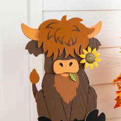 Glitzhome® 30" Fall Wood Highland Cow Porch Decor