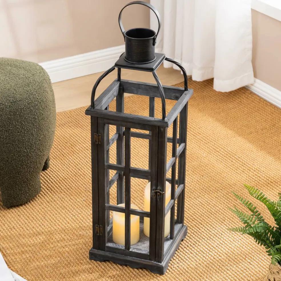 Glitzhome® Farmhouse Black Wood & Metal Lantern Set