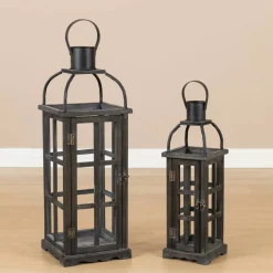 Glitzhome® Farmhouse Black Wood & Metal Lantern Set