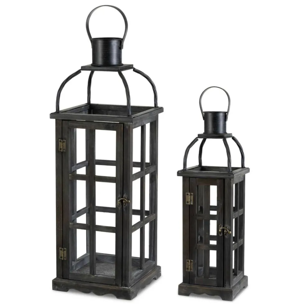 Glitzhome® Farmhouse Black Wood & Metal Lantern Set