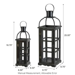 Glitzhome® Farmhouse Black Wood & Metal Lantern Set