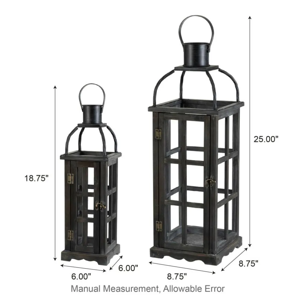 Glitzhome® Farmhouse Black Wood & Metal Lantern Set