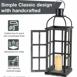Glitzhome® Farmhouse Black Wood & Metal Lantern Set