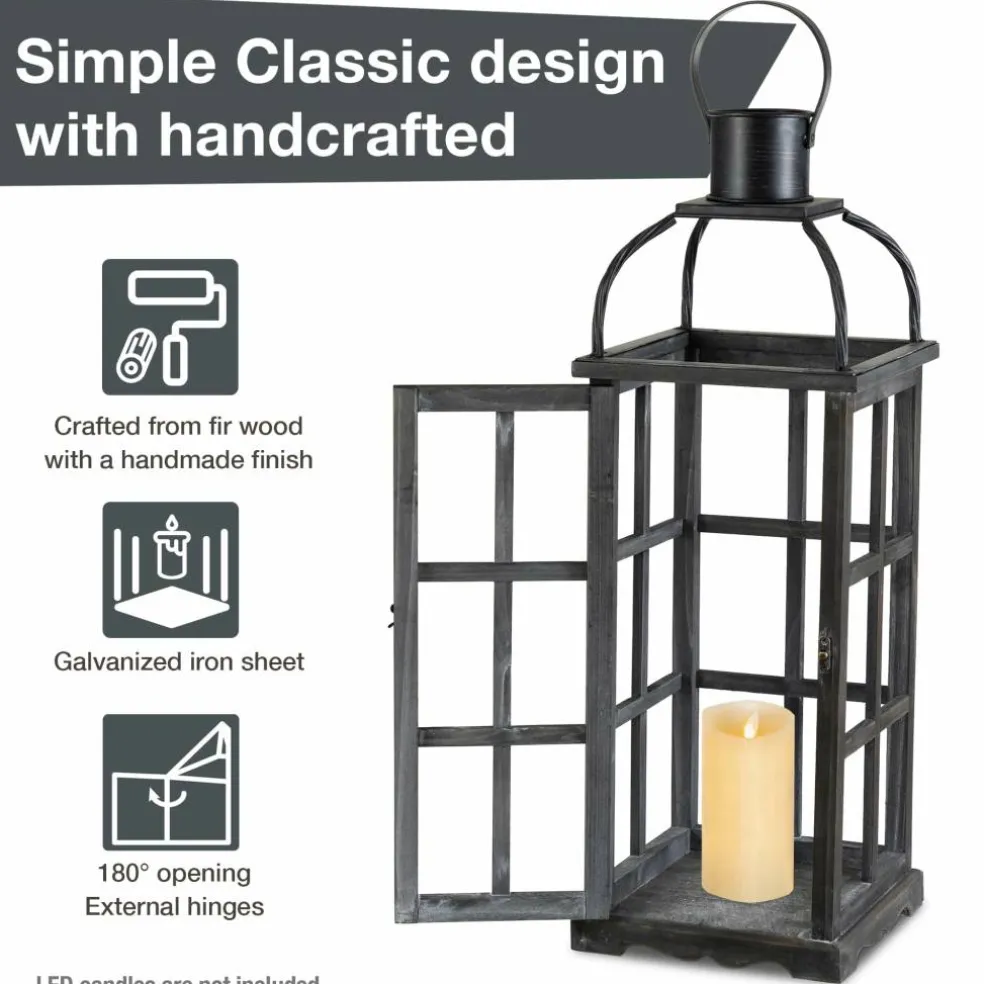 Glitzhome® Farmhouse Black Wood & Metal Lantern Set