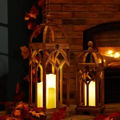 Glitzhome® Farmhouse Natural Wooden Church Window Frame Lanterns, 2ct.