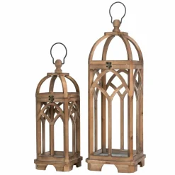 Glitzhome® Farmhouse Natural Wooden Church Window Frame Lanterns, 2ct.