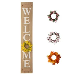 Glitzhome® 5ft. Brown Welcome Wood Porch Sign with 4 Changeable Wreaths