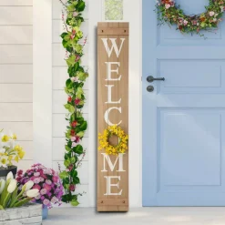 Glitzhome® 5ft. Brown Welcome Wood Porch Sign with 4 Changeable Wreaths