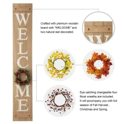 Glitzhome® 5ft. Brown Welcome Wood Porch Sign with 4 Changeable Wreaths