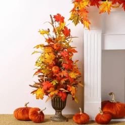 Glitzhome® 3ft. Fall Lighted Maple Leaves Tree in Urn with Timer