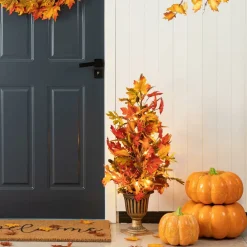 Glitzhome® 3ft. Fall Lighted Maple Leaves Tree in Urn with Timer