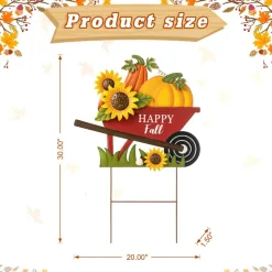 Glitzhome® 2.5ft. Fall Metal Wheel Barrow Pumpkin Yard Stake