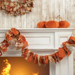 Glitzhome® 6ft. Fall Plaid Fabric Garland