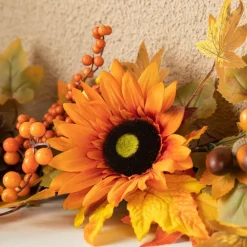 Glitzhome® 6ft. Fall Sunflower, Maple Leaf & Berry Garland
