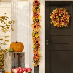 Glitzhome® 6ft. Fall Sunflower, Maple Leaf & Berry Garland