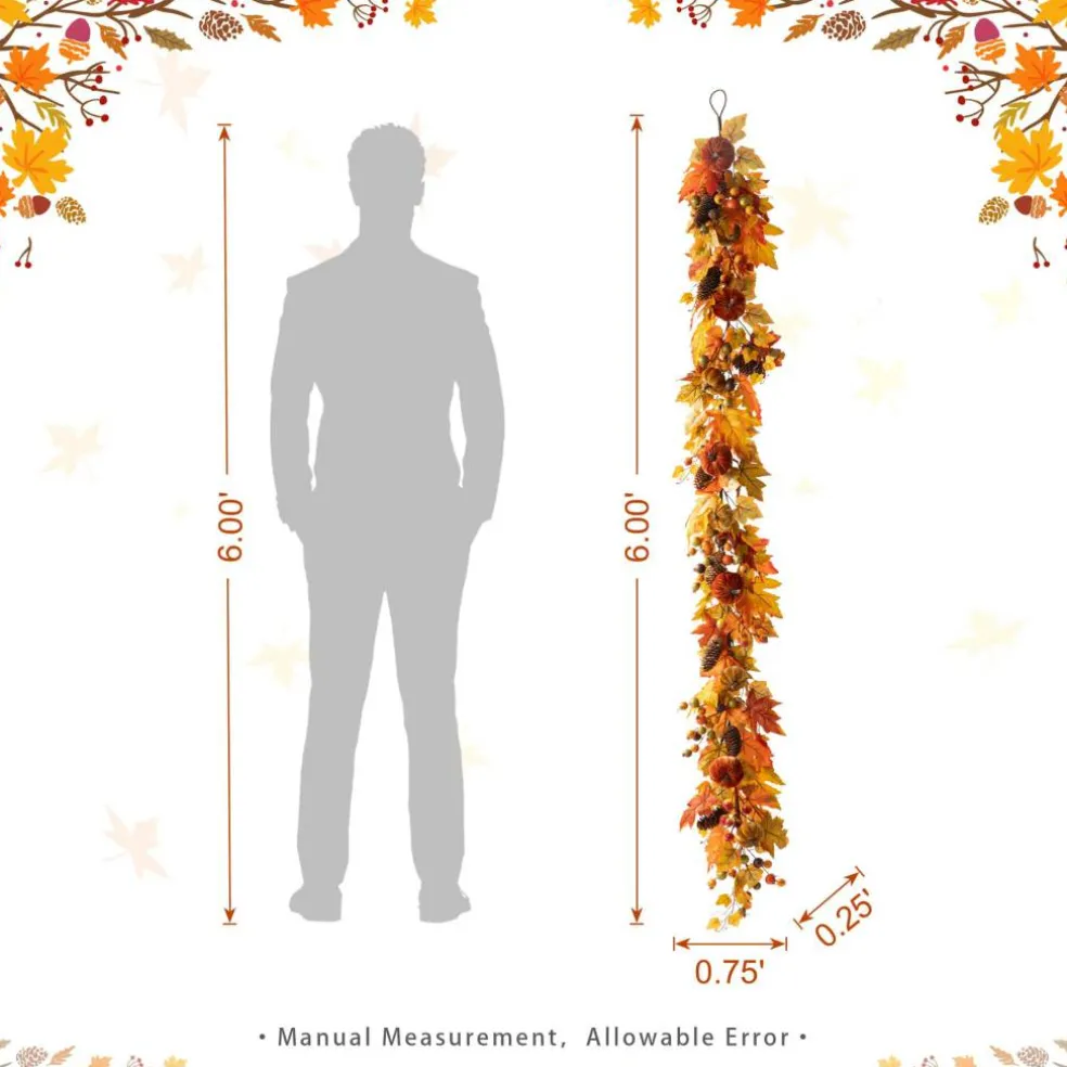 Glitzhome® 6ft Fall Velvet Pumpkin, Pinecone & Berry Garland