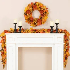 Glitzhome® 6ft Fall Velvet Pumpkin, Pinecone & Berry Garland