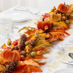 Glitzhome® 6ft Fall Velvet Pumpkin, Pinecone & Berry Garland
