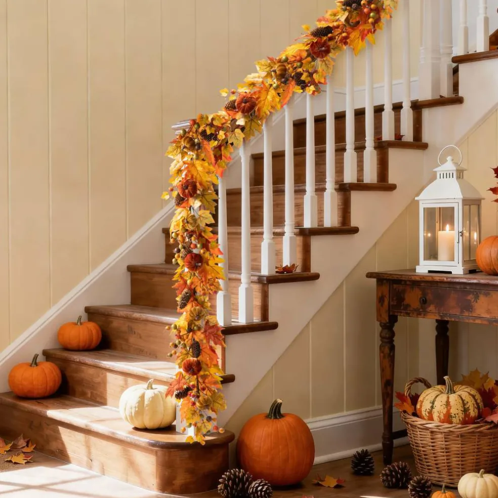 Glitzhome® 6ft Fall Velvet Pumpkin, Pinecone & Berry Garland