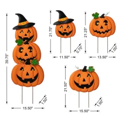 Glitzhome® 3.3ft. Halloween Lighted Metal Stacked Jack-O-Lantern Yard Stake Set with Timer