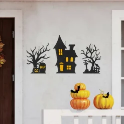Glitzhome® 2ft. Halloween Metal Silhouette Haunted House and Ghost Tree Yard Stake Set