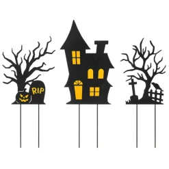 Glitzhome® 2ft. Halloween Metal Silhouette Haunted House and Ghost Tree Yard Stake Set