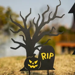 Glitzhome® 2ft. Halloween Metal Silhouette Haunted House and Ghost Tree Yard Stake Set