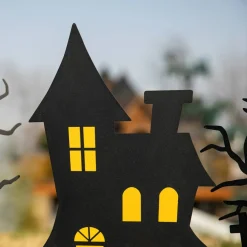 Glitzhome® 2ft. Halloween Metal Silhouette Haunted House and Ghost Tree Yard Stake Set
