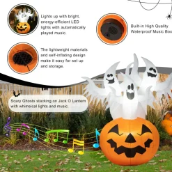 Glitzhome® 6ft. Lighted 3 Ghosts In Jack-O'-Lantern Pumpkin with Scream Inflatable Décor