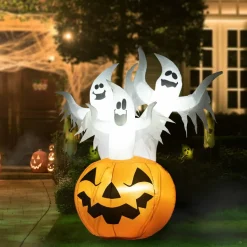 Glitzhome® 6ft. Lighted 3 Ghosts In Jack-O'-Lantern Pumpkin with Scream Inflatable Décor