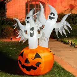 Glitzhome® 6ft. Lighted 3 Ghosts In Jack-O'-Lantern Pumpkin with Scream Inflatable Décor