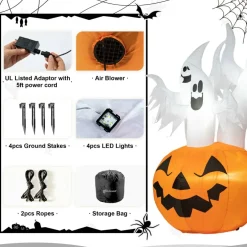 Glitzhome® 6ft. Lighted 3 Ghosts In Jack-O'-Lantern Pumpkin with Scream Inflatable Décor